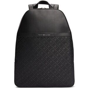 Tommy Hilfiger Men's Monogram Faux-Leather Backpack - Black One Size